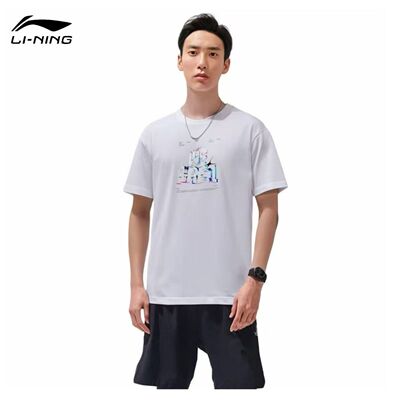 李宁韦德 x Glare艺术家联名系列男子宽松时尚舒适短袖T恤AHSS645