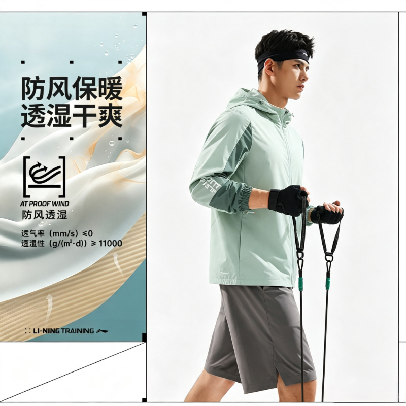 李宁风衣男款夏季健身系列时尚舒适简约常规连帽运动风衣AFDU409