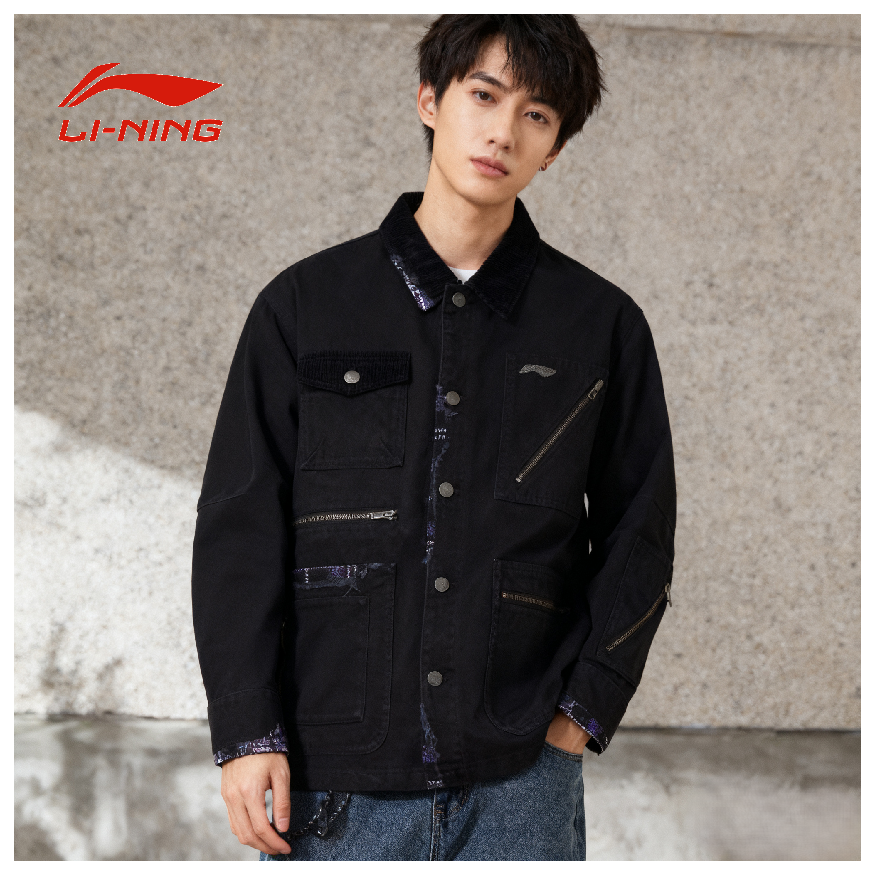 李宁正品PLEASURES联名秋冬男子宽松休闲时尚潮流夹克外套AFDT861