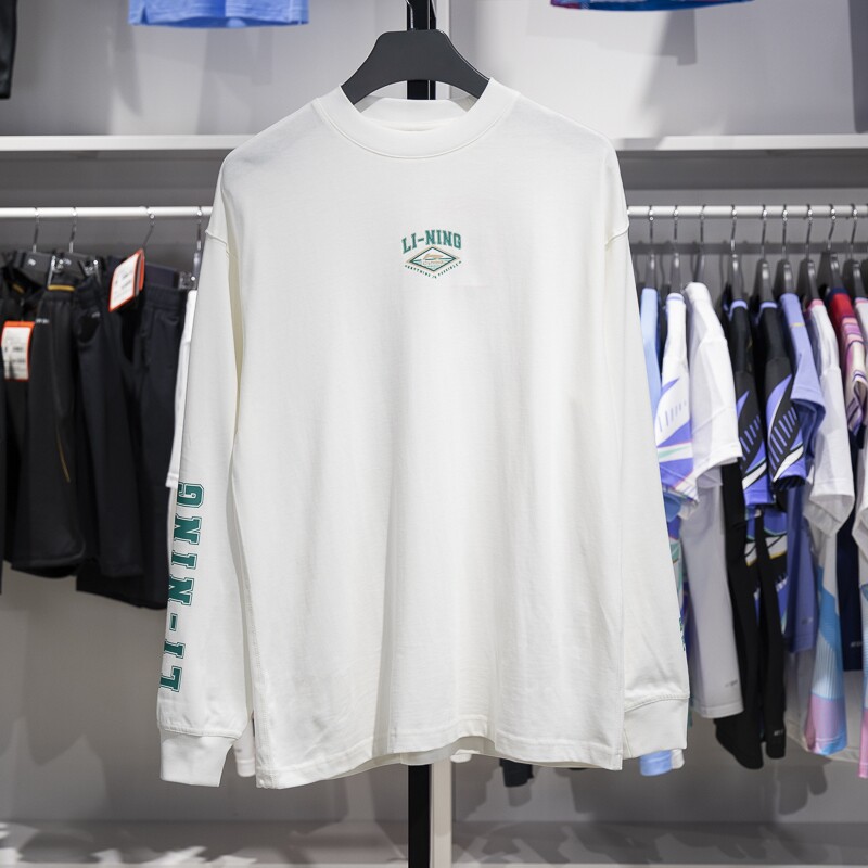 李宁长袖T恤2024秋季新款运动潮流系列男子宽松纯棉文化衫AHSU539