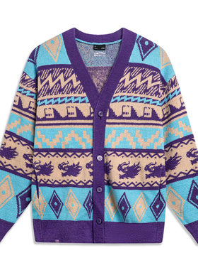 李宁男子新春款日进斗金系列男士时尚开衫毛衣V领编织衫 AMBU021