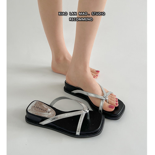 黑色厚底夹趾人字拖鞋女夏季