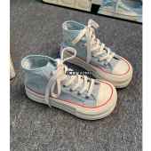 配裙子休闲板鞋 多巴胺高帮帆布鞋 透气厚底大头鞋 薄款 潮 女2026夏季