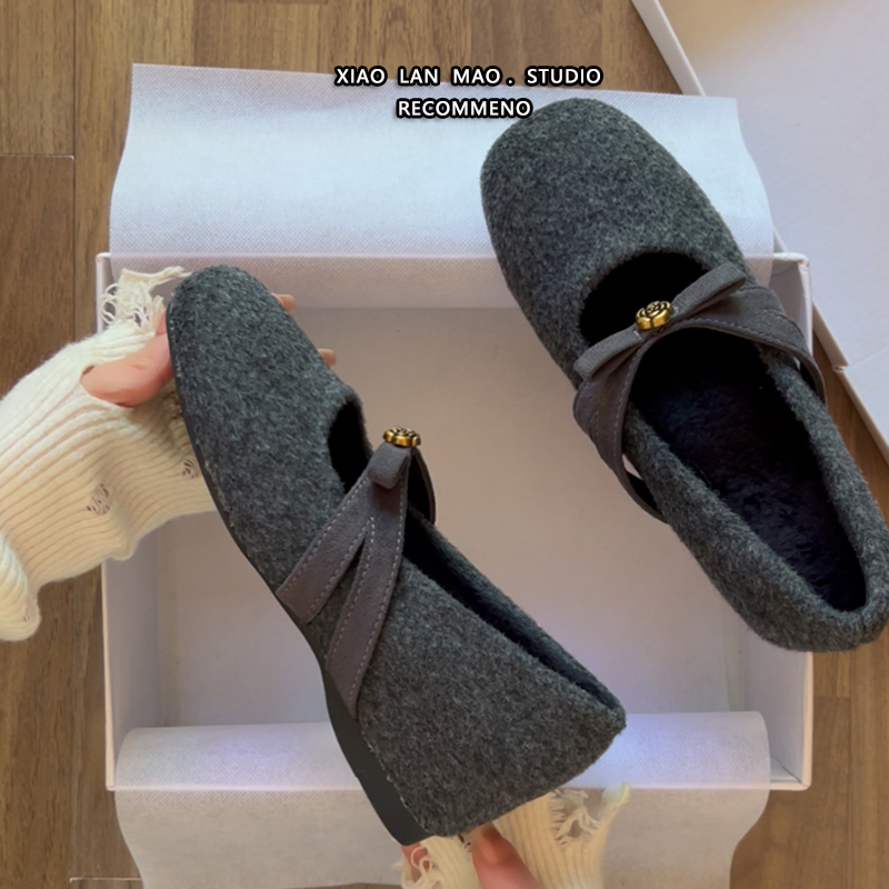 毛绒玛丽珍鞋女2025秋新款勃肯鞋