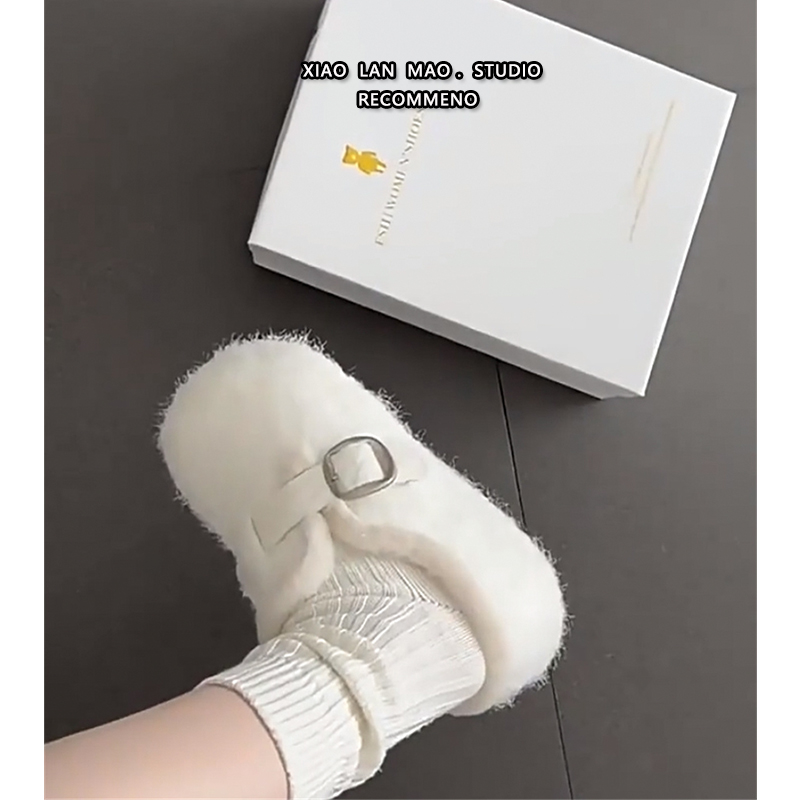 白色软底包头厚底毛毛拖鞋女外穿