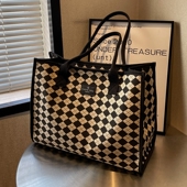 菱格手提帆布包女2026新款 大容量旅行包通勤单肩托特包轻便妈咪包