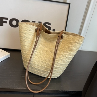 草编包海边沙滩包大容量单肩托特包 时尚 草编编织包女2025新款 夏季