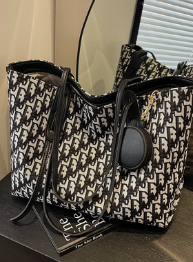 高级感大容量包包女时尚流行单肩帆布包秋冬通勤托特包手提购物袋