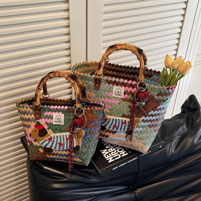 网红腊肠狗编织手提菜篮子水桶包