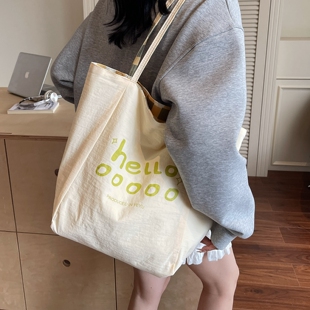 松弛感韩系慵懒风帆布包女夏休闲AB面单肩包大容量学生通勤托特包