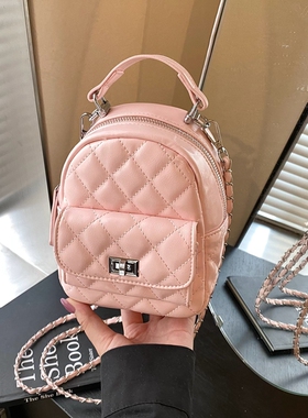 高级感小香风迷你菱格链条双肩包包女2026新款夏天时尚旅行小背包