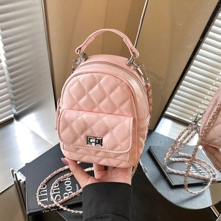 高级感小香风迷你菱格链条双肩包包女2025新款夏天时尚旅行小背包