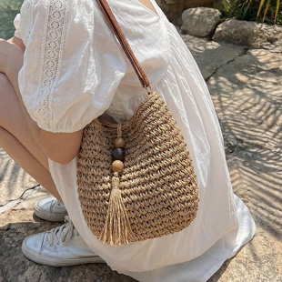 海边度假风沙滩包 休闲单肩斜挎包法式 编织草编包包女2026新款 夏季
