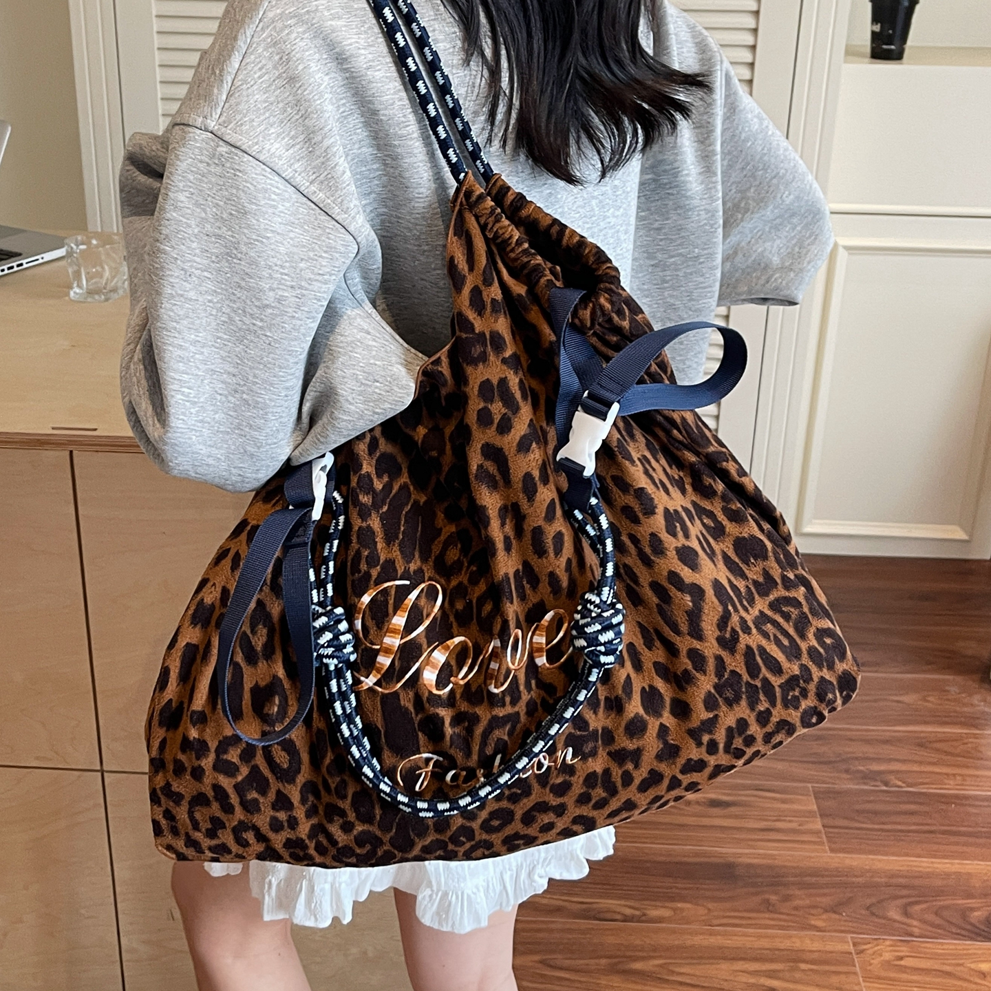 大容量豹纹托特包休闲单肩斜挎包