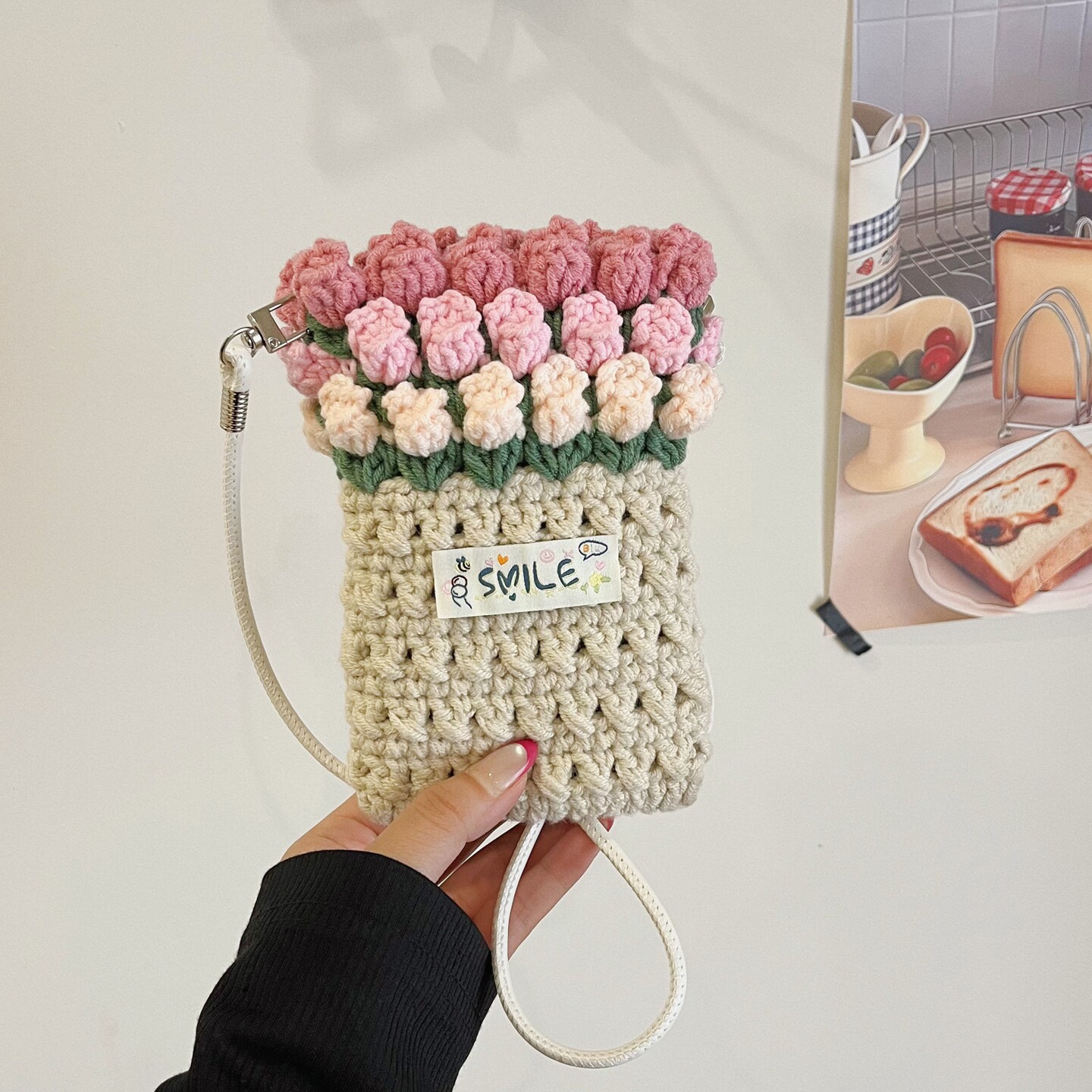 手工针织花朵手机包轻便斜挎包图片