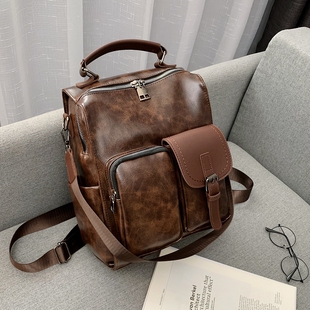 双肩包女2026新款 小众设计英伦复古书包大学生通勤大容量背包 时尚