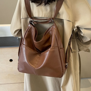 复古托特包包女秋冬软皮单肩斜挎书包大容量通勤双肩包多功能背包