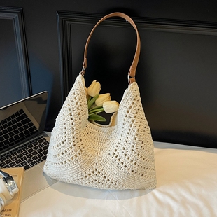 镂空棉线编织包女2026新款夏日海边度假沙滩包休闲通勤单肩托特包