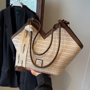 编织草编包包女2026新款 度假海边沙滩包大容量单肩通勤托特包 夏季