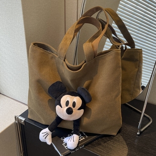 卡通米奇帆布包女秋冬大容量托特包休闲通勤单肩手提购物袋妈咪包
