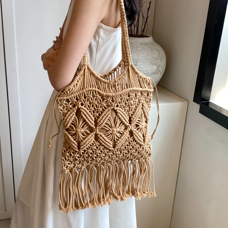 韩国ins复古镂空编织女包大容量波西米亚风流苏包旅行度假沙滩包