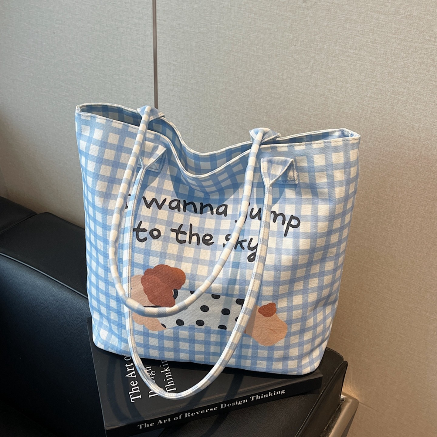 可爱卡通格子帆布包女夏2025新款休闲大容量单肩包学生通勤托特包,箱包皮具/热销女包/男包,通用款女包,淘宝优惠券,粉丝福利购,淘宝优惠卷