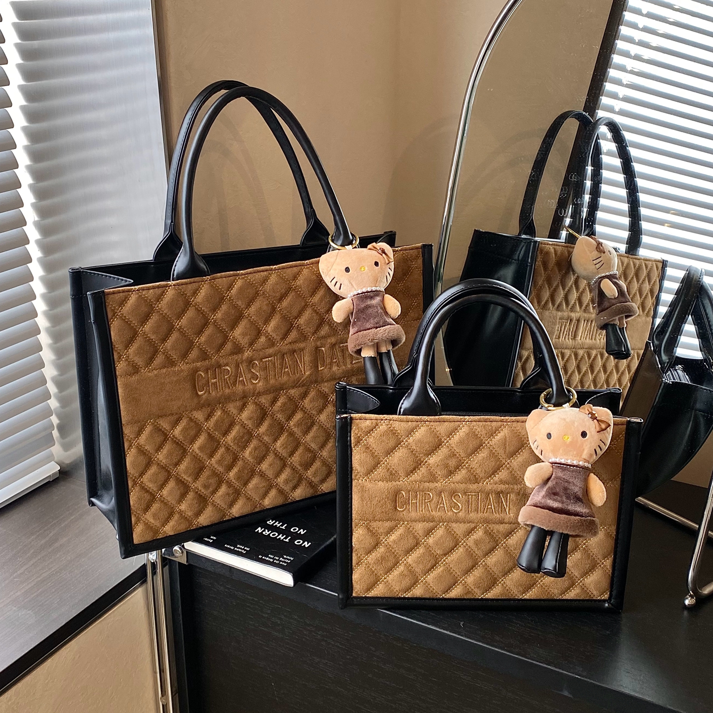 秋冬大容量菱格休闲手提购物袋