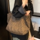 韩系小众豹纹帆布包女春夏新款 休闲慵懒风单肩包大容量通勤托特包