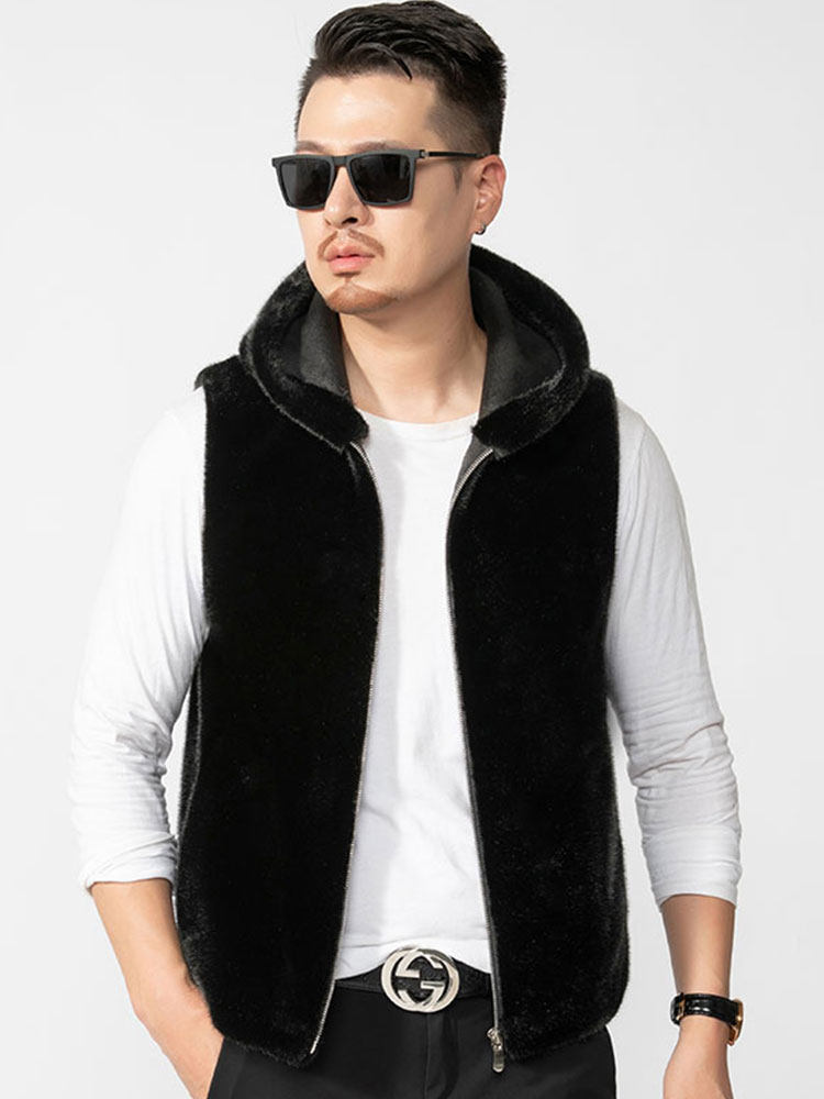 HAINING 모피 코트 밍크 코트 남성 모피 통합 조끼 여성 가역 후드 조끼 조끼 겨울