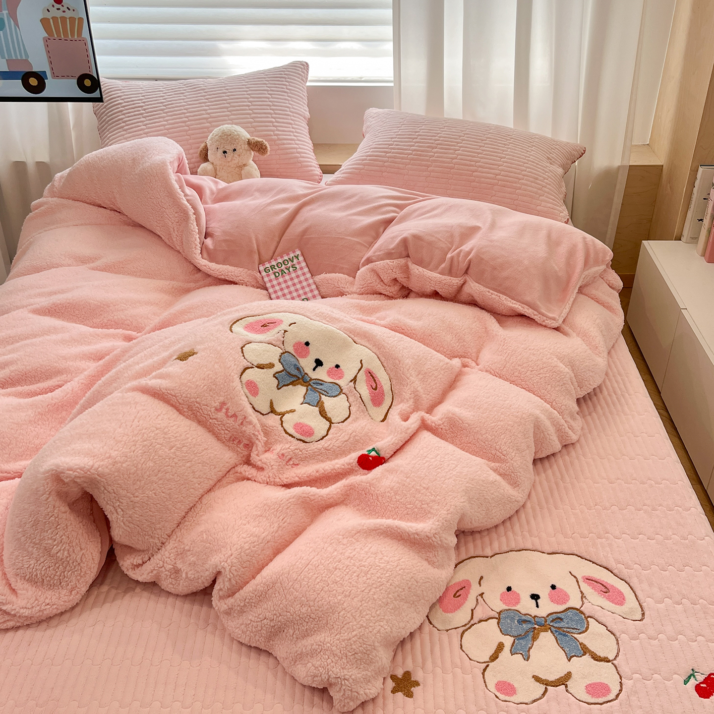 少女心ins秋冬羊羔绒加厚四件套