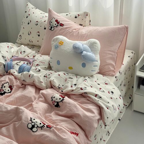 少女粉HelloKitty毛巾绣四件套