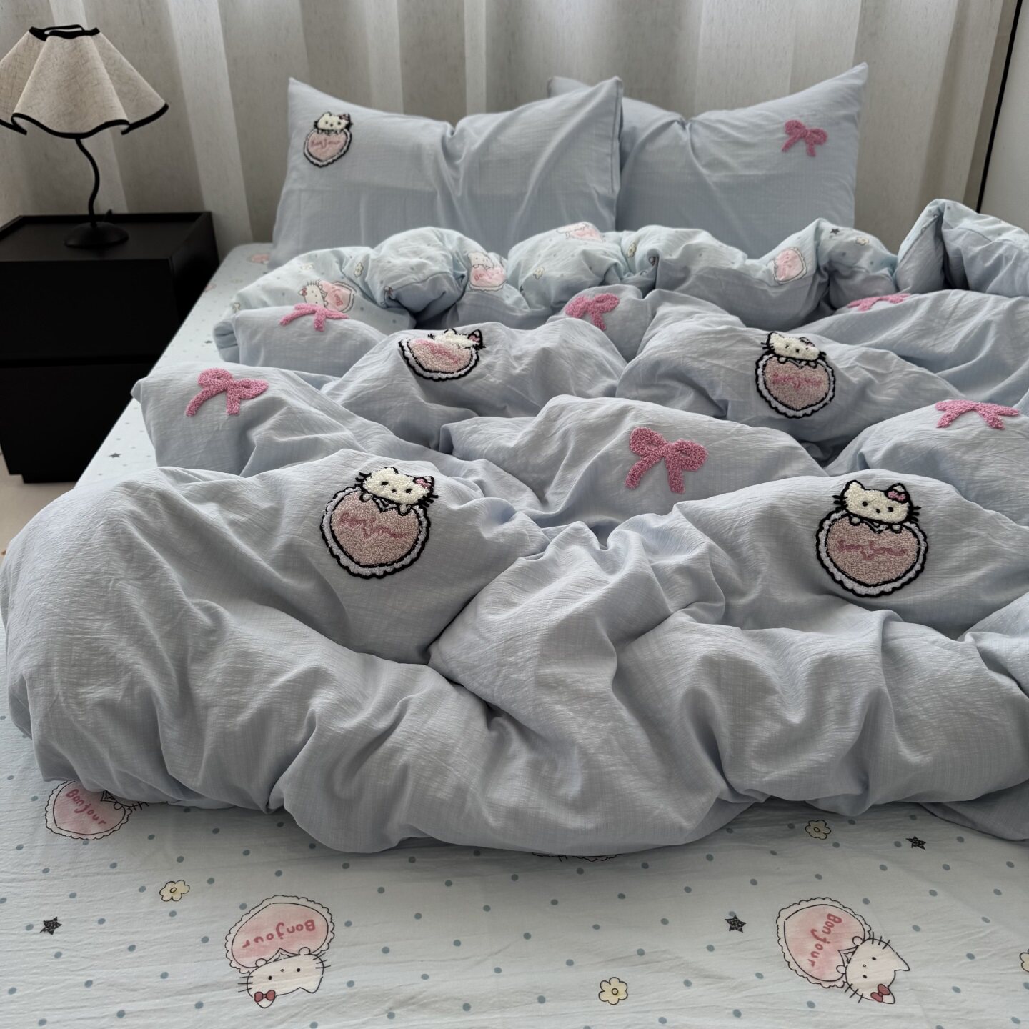 少女心ins浅蓝KT猫咪毛巾绣四件