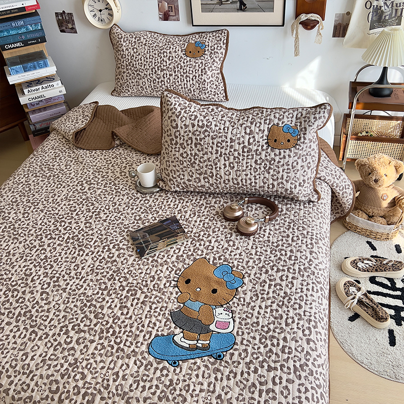 豹纹滑板猫水洗棉毛巾绣床盖单件四季通用榻榻米夹棉单人床垫褥子