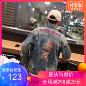 牛仔衣男 日系复古潮牌嘻哈破洞夹克外套休闲骷髅刺绣韩版 秋季 新款