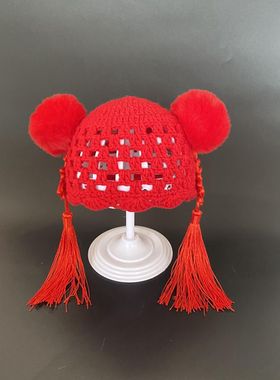 2021新年款春秋镂空帽子毛线帽中国古风汉服头饰女宝宝婴儿棉线帽