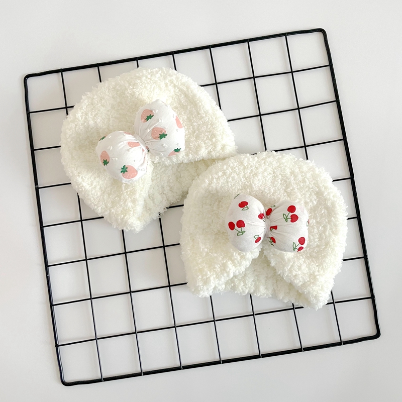 婴儿帽子冬男女宝宝帽毛线无骨厚帽印度帽蝴蝶结胎帽加厚保暖防风