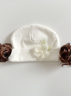 婴儿帽子春秋新款新生儿胎帽小月龄女宝护囟门假发帽宝宝初生帽子