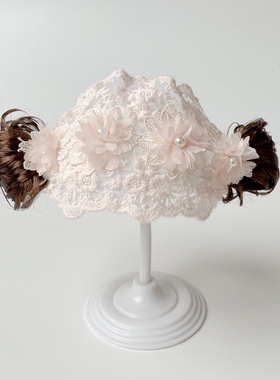 新款宝宝新生儿婴儿周岁假发发带发饰棉线蕾丝头花护囟门韩国头饰