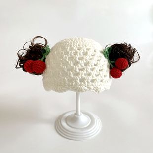 婴儿新生儿百天周岁宝宝可爱毛线帽子假发帽保暖帽棉线帽秋季新款