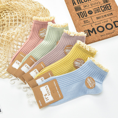 复古短筒蕾丝花边运动防臭船袜子