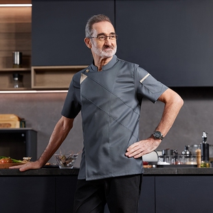 夏季厨师工作服男饭店酒店餐饮火锅烧烤烘焙店定制透气短袖厨师长