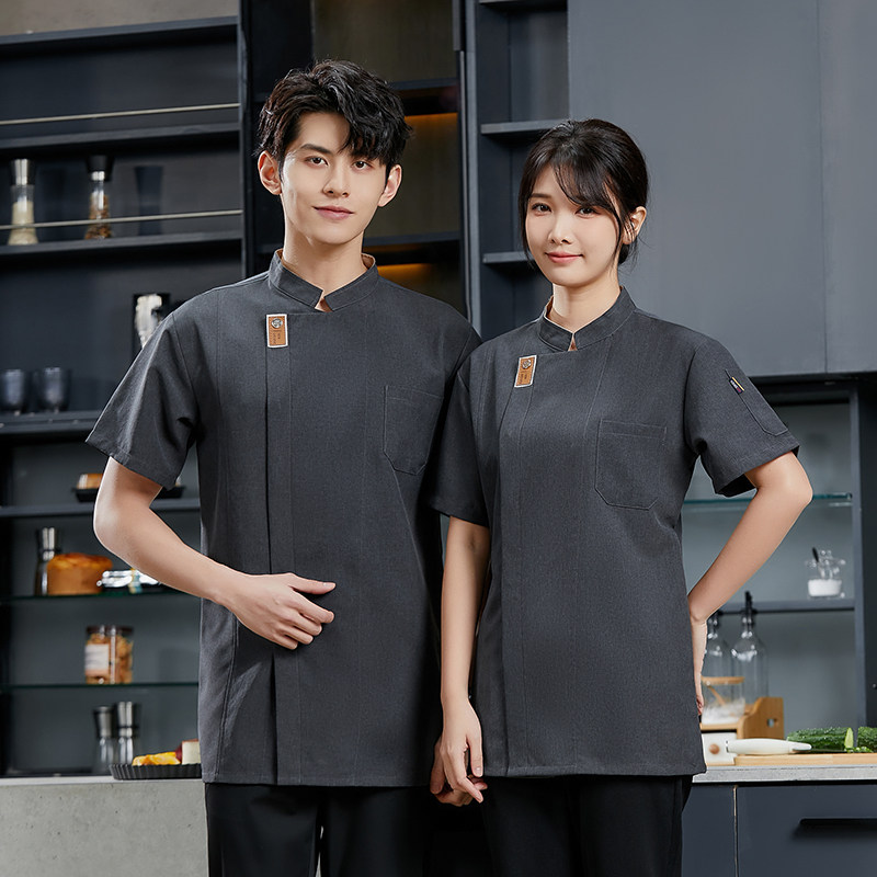 冰丝厨师工作服短袖夏季餐饮厨房高级透气薄款男秋冬长袖工装定制