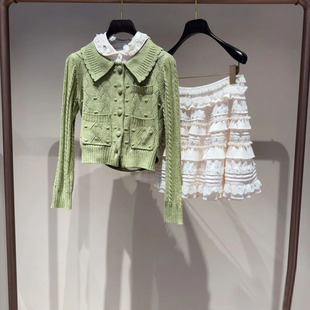 2025秋冬新款女装高级感小香风钉珠亮片翻领针织开衫毛衣外套上衣