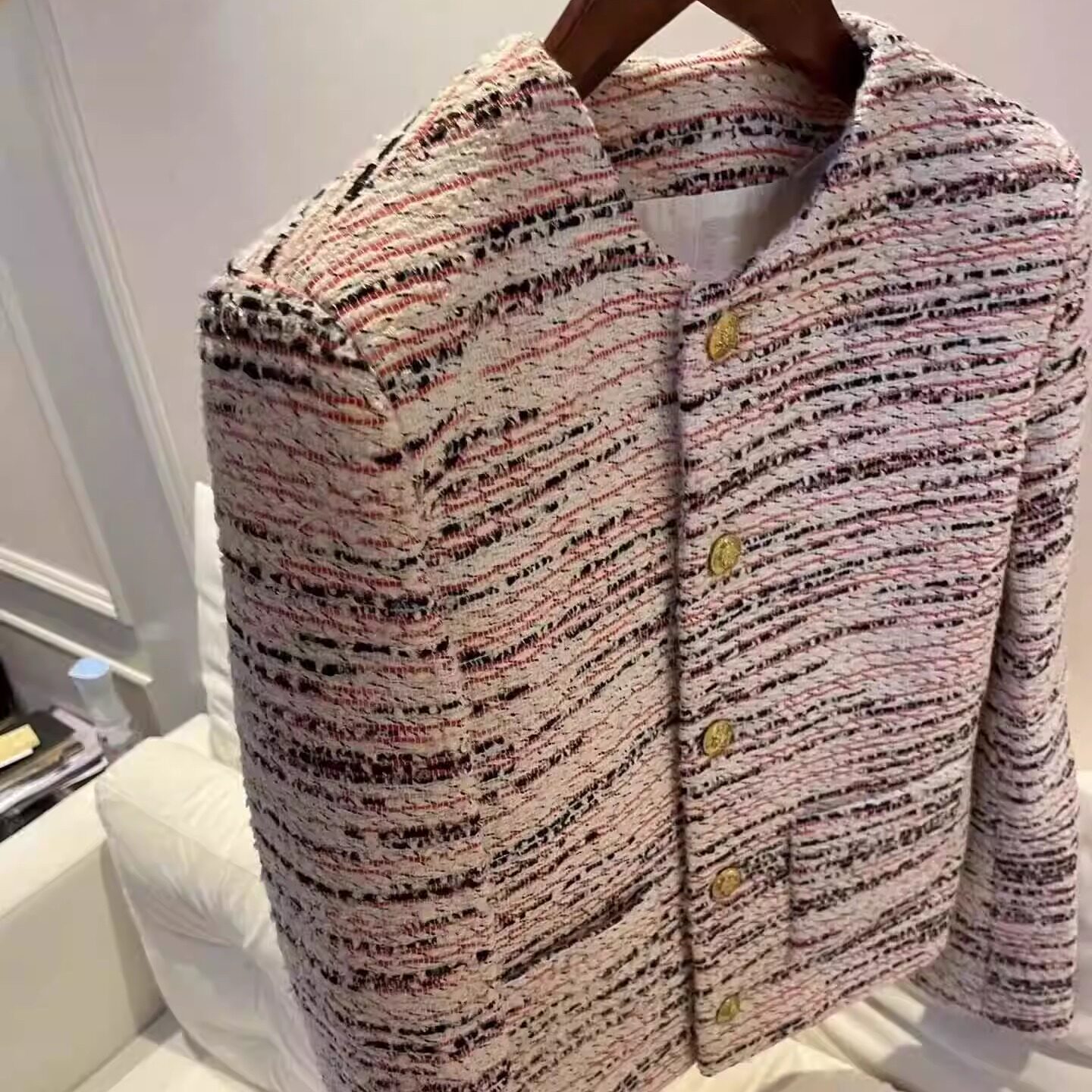 重工羊毛编织】~复古金扣高级粗花呢小香风小个子短款外套25秋冬