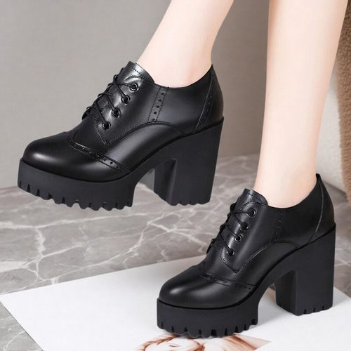 真皮深口单鞋女粗跟2025圆头皮鞋