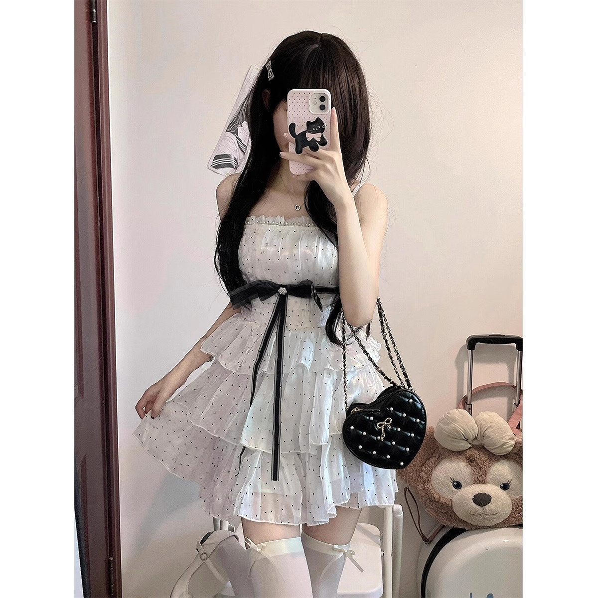 少女甜美抹胸吊带波点连