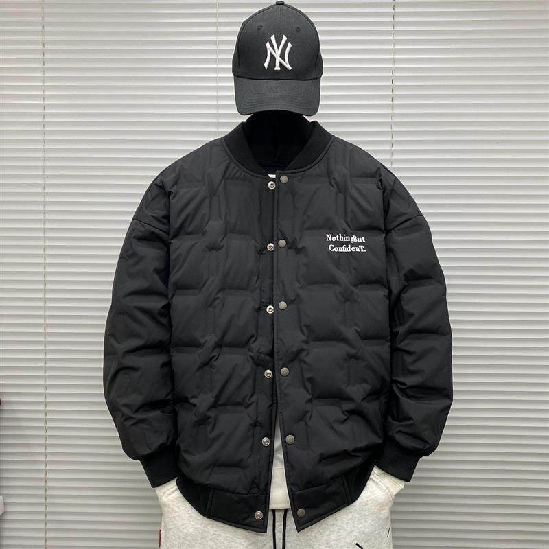 棒球领菱格羽绒衣服男士冬季装加大码青少年高级感潮牌2025潮外套