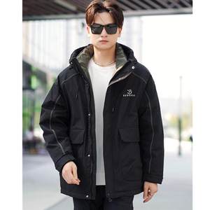 百胜狐冬季新款工装羽绒服男士大码胖子潮牌加肥加厚保暖外套男装