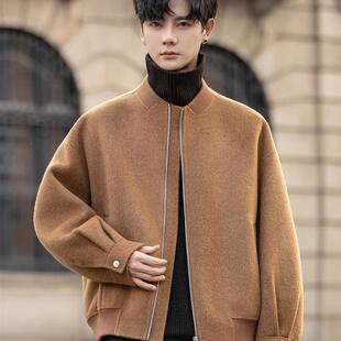 耗牛绒双面羊毛呢子大衣外套男士短款新款秋冬季高级感棒球领夹克