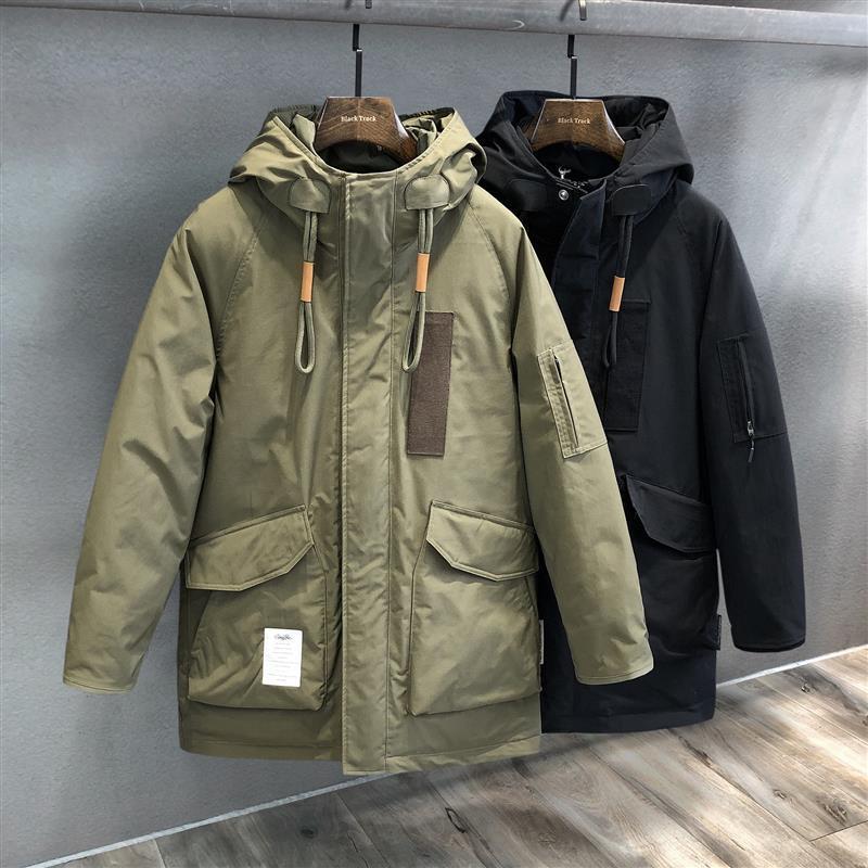 罕见重磅潮牌军绿工装羽绒服男士中长款冬季加厚保暖外套男新款